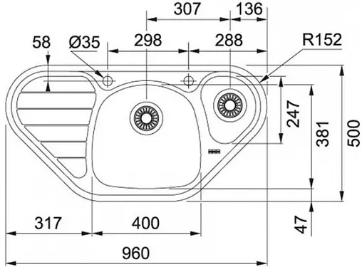 Мойка кухонная Franke Spark SKX 651 E нержавеющая сталь 101.0455.945
