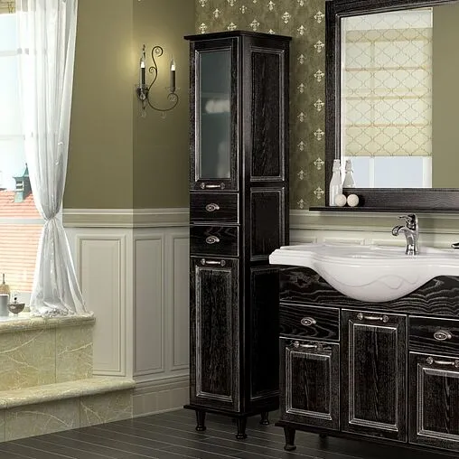 Шкаф-пенал напольный Aquaton Жерона 35 L черное серебро 1A158903GEM5L