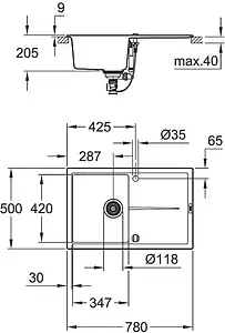 Мойка кухонная Grohe K400-78 черный гранит 31639AP0 Мойка кухонная Grohe K400-78 черный гранит 31639AP0, 2