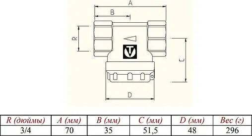 Фильтр прямой сетчатый ¾&quot;в x ¾&quot;в Valtec VT.388.N.05
