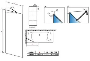 Шторка на ванну 700мм прозрачное стекло Radaway Modo PNJ Black 70 Factory 10006070-54-55, 2