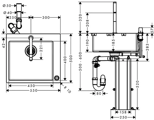 Мойка кухонная с встроенным смесителем Hansgrohe C71-F450-06 55x50 хром 43201000