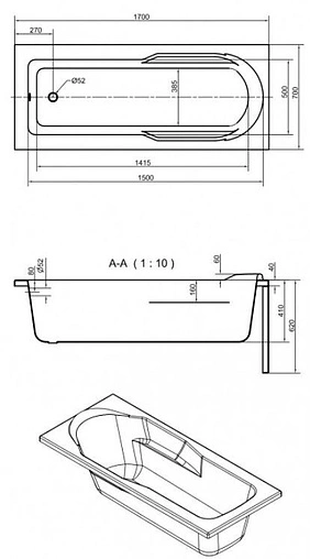 Ванна акриловая Cersanit Santana 170x70 63325