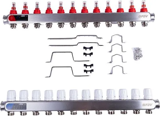 Группа коллекторная с расходомерами 12 отводов 1&quot;в/в x ¾&quot;ек FDV S1101A-1/12