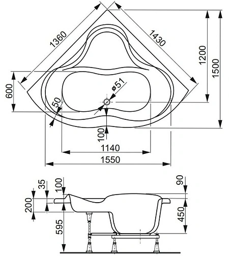 Ванна акриловая Vagnerplast Iris 143x143 VPBA143IRI3X-04