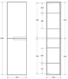Шкаф-пенал подвесной Cezares DUET 40 Bianco Lucido DUET-1500-2A-SC-BL, 2