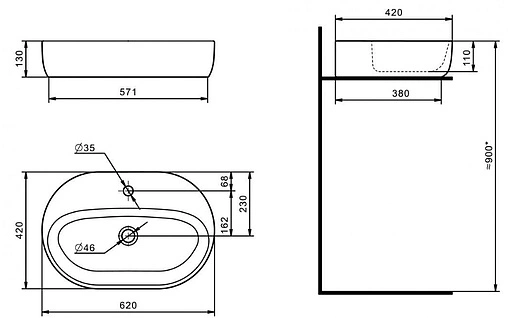 Раковина Santek Одри 42 Round белый 1WH501710