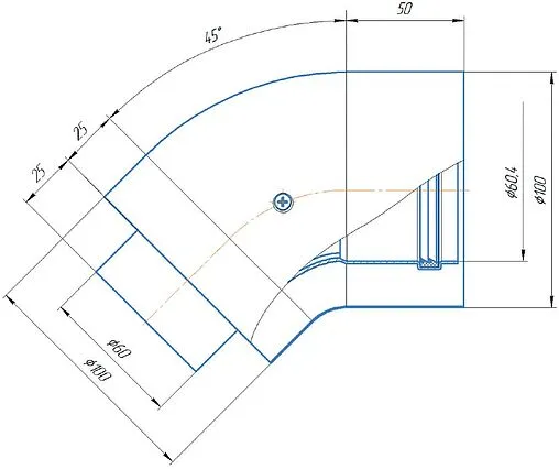 Колено для дымохода Ø 60/100мм ∠ 45° (Al) Krats PK-45