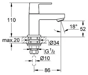 Кран для раковины Grohe Eurocube хром 23137000 Кран для раковины Grohe Eurocube хром 23137000, 2