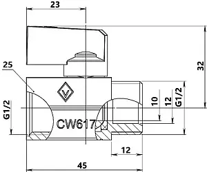 Кран шаровый мини ½"в x ½"н Bugatti Kansas 08050016 Кран шаровый мини ½"в x ½"н Bugatti Kansas 08050016, 2