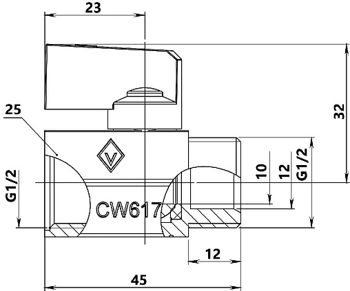Кран шаровый мини ½"в x ½"н Bugatti Kansas 08050016