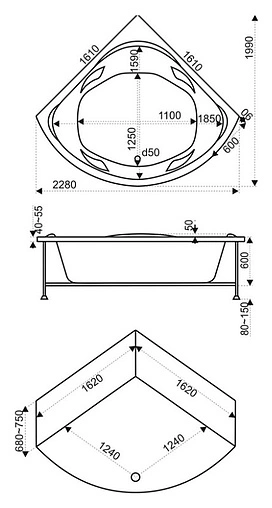 Ванна акриловая Bas Ривьера 161x161 В00029