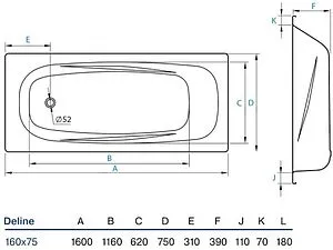 Ванна стальная Koller Pool Deline 160х75 белый B65US200E, 2