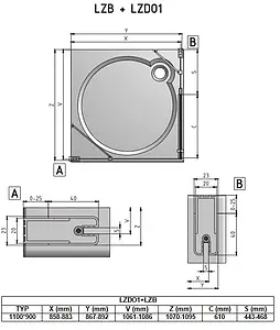 Душевое ограждение 1100x900мм прозрачное стекло Roltechnik Lega Lift Line LZDO1+LZB/1100*900 226-1100000-00-02+228-9000000-00-02, 2