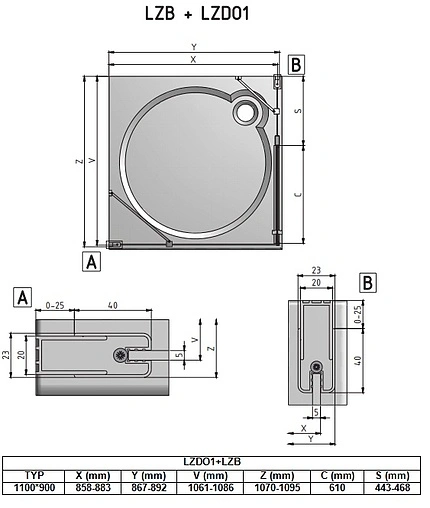 Душевое ограждение 1100x900мм прозрачное стекло Roltechnik Lega Lift Line LZDO1+LZB/1100*900 226-1100000-00-02+228-9000000-00-02