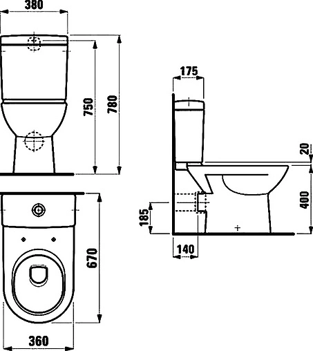 Унитаз-компакт Laufen Pro Rimless белый 8.2495.6.000.000.1+8.2695.0.000.278.1