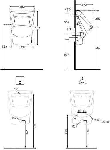 Писсуар со скрытым подводом воды ISVEA Purita белый 10PL92002SV