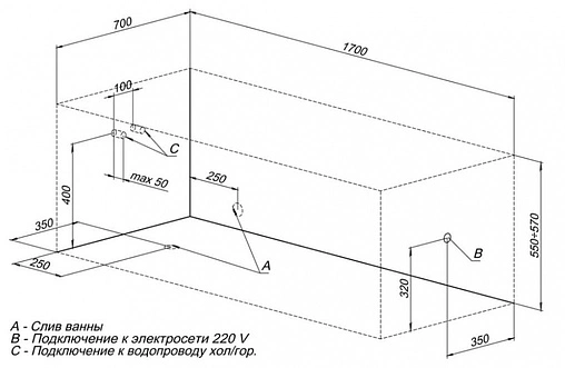 Ванна акриловая Aquanet Dali 170x70 00239293