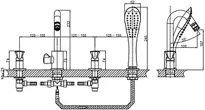 Смеситель на борт ванны на 4 отверстия D&K Hessen Grimm хром DA1384901 Смеситель на борт ванны на 4 отверстия D&K Hessen Grimm хром DA1384901, 2