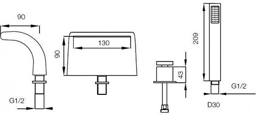 Смеситель на борт ванны на 4 отверстия Vega Onda хром 91А1715125