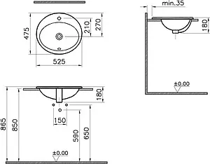Раковина VitrA S20 52 белый 5468B003-0001 Раковина VitrA S20 52 белый 5468B003-0001, 2