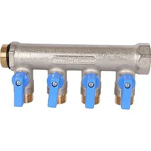 Коллектор запорный проходной 4 отвода синий ¾"в/н x ½"н Stout SMB 6211 341204 Коллектор запорный проходной 4 отвода синий ¾"в/н x ½"н Stout SMB 6211 341204, 4