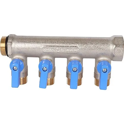 Коллектор запорный проходной 4 отвода синий ¾&quot;в/н x ½&quot;н Stout SMB 6211 341204