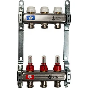 Группа коллекторная с расходомерами 3 отвода 1&quot;в/в x ¾&quot;ек Stout SMS 0917 000003, 1