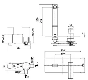 Смеситель для раковины из стены Paffoni West хром WS106CR Смеситель для раковины из стены Paffoni West хром WS106CR, 2