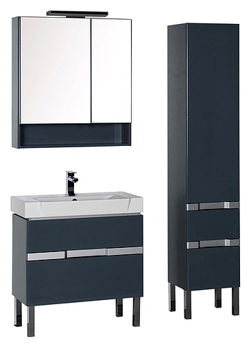 Шкаф-зеркало Aquanet Виго 80 L сине-серый 00183362