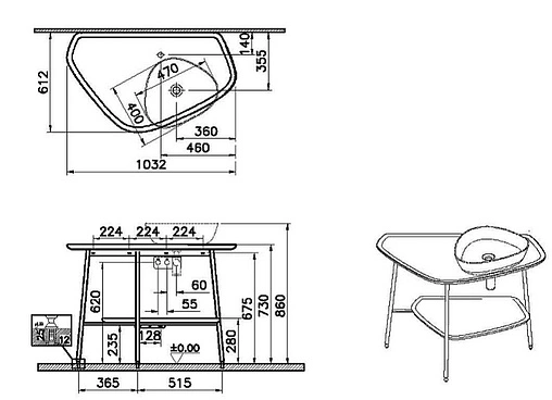 Консоль с умывальником напольная VitrA Plural белый/массив дерева 62581+