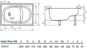 Ванна стальная Koller Pool 105х70E сидячая белый B05E2200E, 2