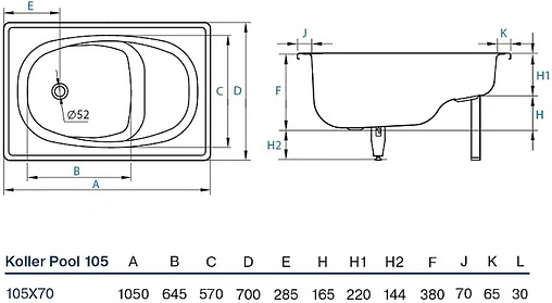Ванна стальная Koller Pool 105х70E сидячая белый B05E2200E