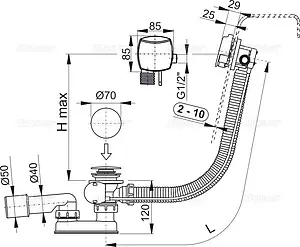 Слив-перелив для ванны с функцией налива AlcaPlast хром A564CRM1-80 Слив-перелив для ванны с функцией налива AlcaPlast хром A564CRM1-80, 2