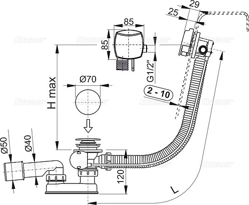 Слив-перелив для ванны с функцией налива AlcaPlast хром A564CRM1-80