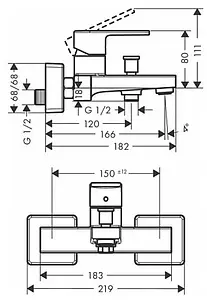 Смеситель для ванны Hansgrohe Vernis Shape хром 71453000 Смеситель для ванны Hansgrohe Vernis Shape хром 71453000, 2