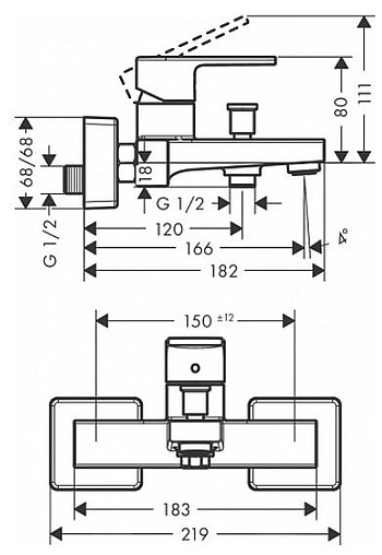 Смеситель для ванны Hansgrohe Vernis Shape хром 71453000 Смеситель для ванны Hansgrohe Vernis Shape хром 71453000