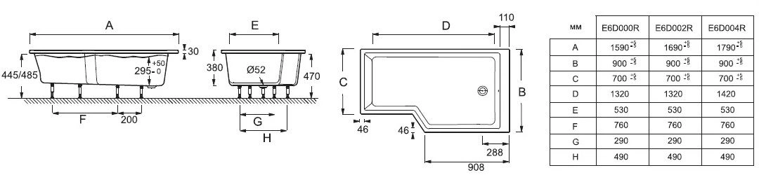 Ванна акриловая Jacob Delafon Bain-Douche NEO 160x90 R белый