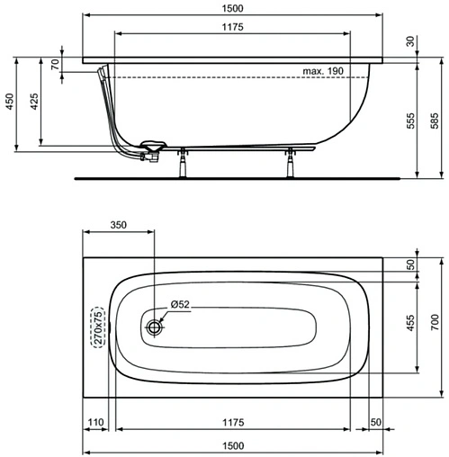 Ванна акриловая Ideal Standard i.life 150х70 T475701 Ванна акриловая Ideal Standard i.life 150х70 T475701