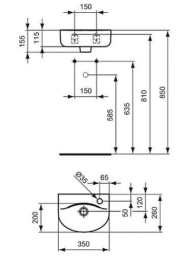 Раковина Ideal Standard Connect 35 белый E791501 Раковина Ideal Standard Connect 35 белый E791501