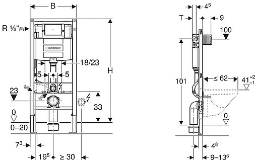 Комплект 5 в 1 Geberit iCon №3 500.060.TC.I с кнопкой Omega 20 115.085.KJ.1 белый глянцевый