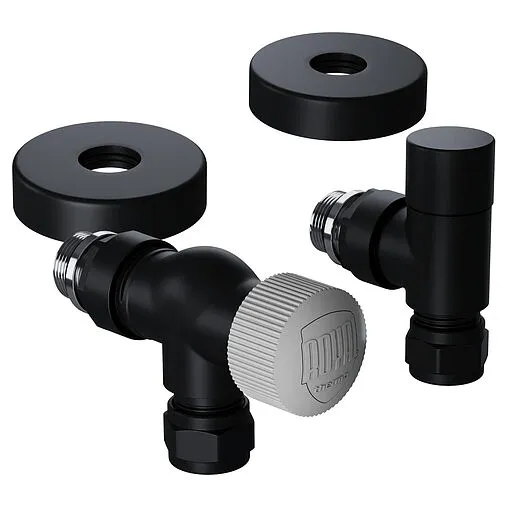 Комплект вентилей терморегулирующих осевых 15x1.0 x ½"н Royal Thermo Design Pro черный RATVXO11215BL Комплект вентилей терморегулирующих осевых 15x1.0 x ½"н Royal Thermo Design Pro черный RATVXO11215BL