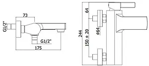 Смеситель для ванны Paffoni Rock полированная сталь RO022ST Смеситель для ванны Paffoni Rock полированная сталь RO022ST, 2