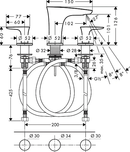 Смеситель для раковины Hansgrohe PuraVida 100 белый/хром 15073400