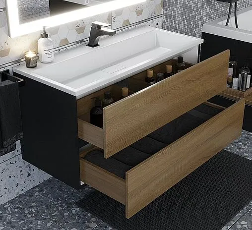 Тумба-умывальник подвесная Uperwood Barsa 100 дуб сонома/чёрный матовый 293020544 Тумба-умывальник подвесная Uperwood Barsa 100 дуб сонома/чёрный матовый 293020544