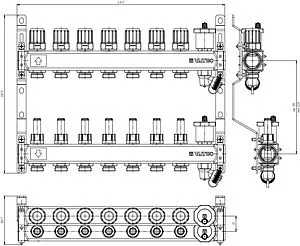 Группа коллекторная с расходомерами 7 отводов 1&quot;в/в x ¾&quot;ек Valtec VTc.579.EMNX.0607, 2