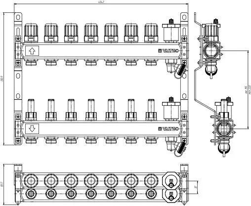 Группа коллекторная с расходомерами 7 отводов 1&quot;в/в x ¾&quot;ек Valtec VTc.579.EMNX.0607