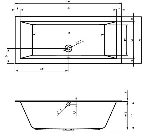 Ванна акриловая Riho LUGO VELVET 170x75 B132001105