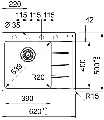 Мойка кухонная Franke Fragranite CNG 61½11-62 TL L оникс 114.0639.717