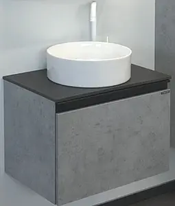 Тумба-умывальник подвесная Comforty Эдинбург 60 бетон светлый/чёрный 00-00002782CF, 1